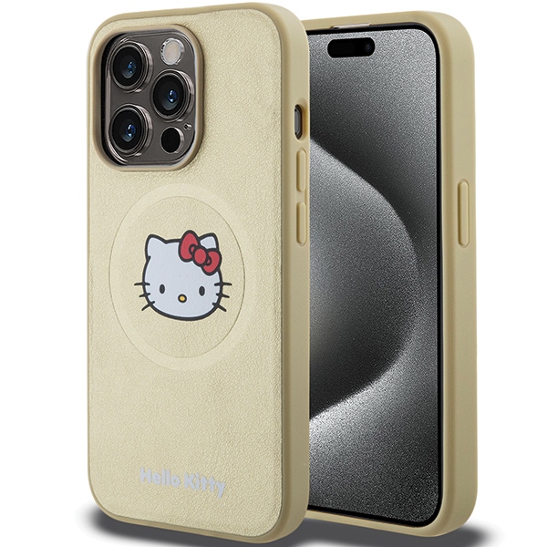 Hello Kitty odinis Kitty Head magnetinis dėklas telefonui iPhone 15 Pro Max - auksinis