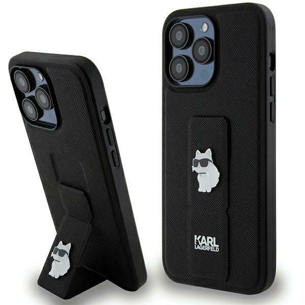 Karl Lagerfeld Gripstand Saffiano Choupette Pins dėklas telefonui iPhone 13 Pro / 13 - juodas