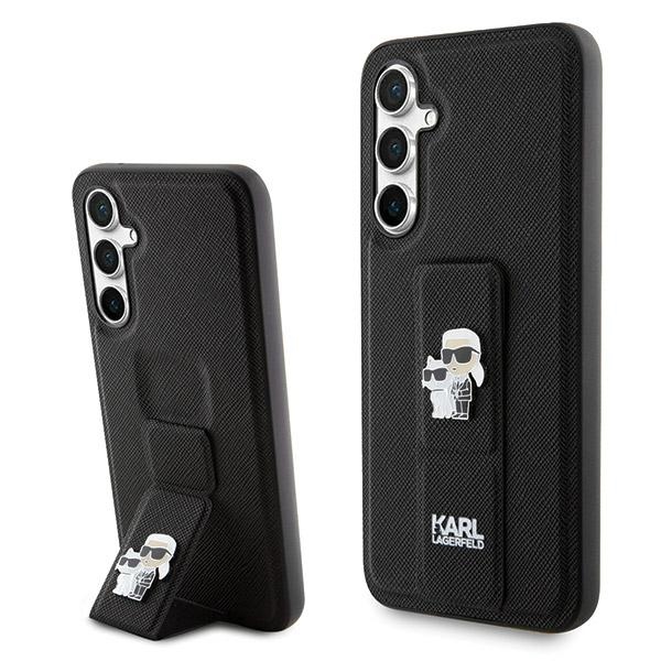 Karl Lagerfeld Gripstand Saffiano Karl&Choupette Pins dėklas Samsung Galaxy S23 FE - juodas
