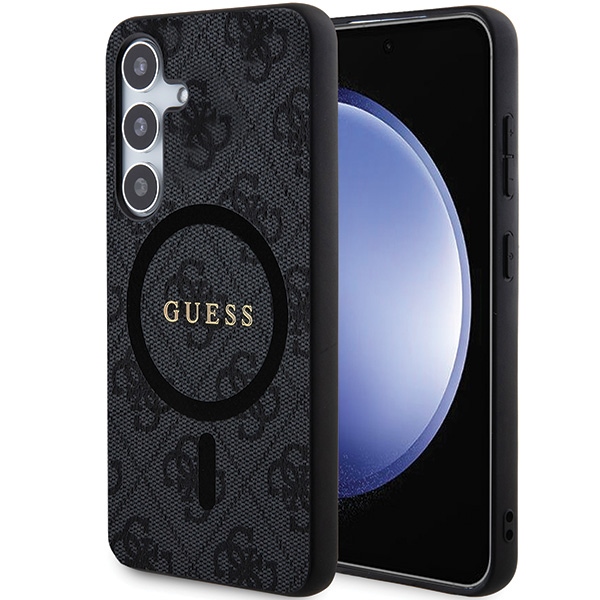 Guess 4G Collection Odinis Metalinis Logotipas Magnetinis dėklas telefonui Samsung Galaxy S24+ - juoda