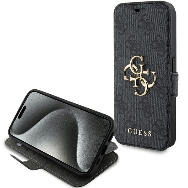 Guess 4G Metal Logo dėklas iPhone 15 Pro - pilkas