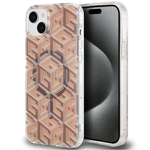 Guess IML GCube Magnetinis dėklas telefonui iPhone 15 Plus / 14 Plus - ruda