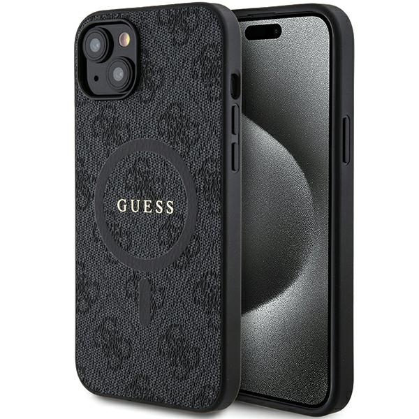 Dėklas Guess PU Leather 4G Colored Ring MagSafe Apple iPhone 15 juodas