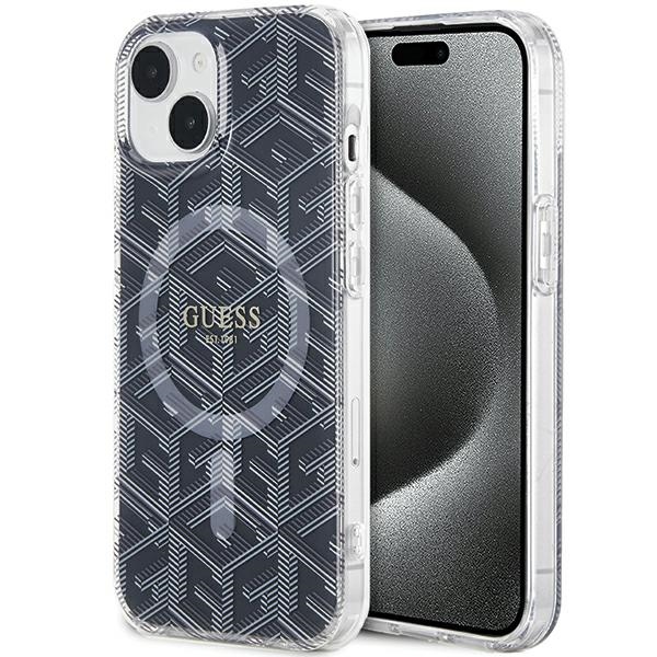 Guess IML GCube Magnetinis dėklas telefonui iPhone 15 / 14 / 13 - juoda