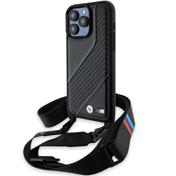 BMW M Edition anglies juostelė ir dirželis dėklas telefonui iPhone 15 Pro Max - juodas