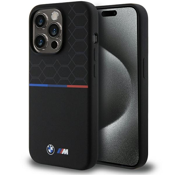 BMW M silikoninis raštas magnetinis dėklas telefonui iPhone 15 Pro - juodas