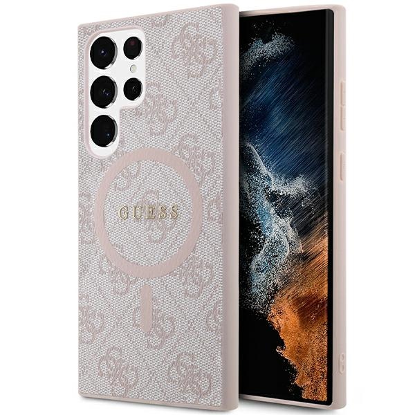 Guess 4G Collection Odinis Metalinis Logotipas Magnetinis dėklas telefonui Samsung Galaxy S24 Ultra - rožinis