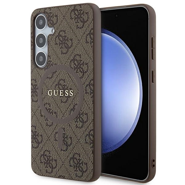 Guess 4G Collection Odinis Metalinis Logotipas Magnetinis dėklas telefonui Samsung Galaxy S24+ - rudas