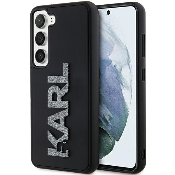 Karl Lagerfeld 3D Guminis Blizgus Logotipas dėklas telefonui Samsung Galaxy S23 - juodas