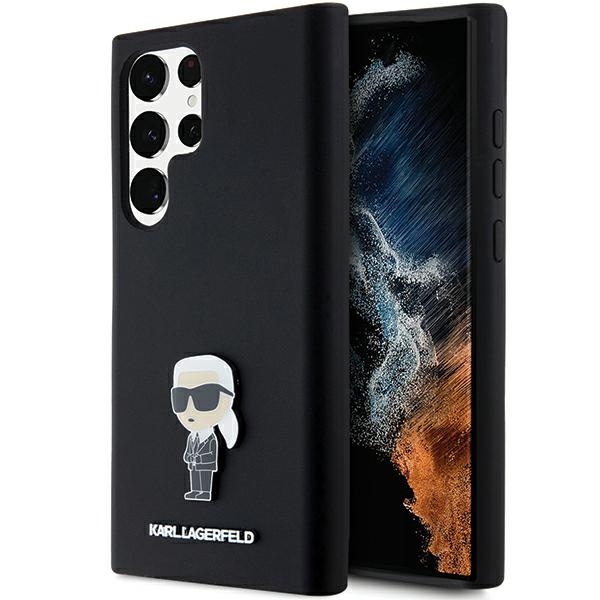 Karl Lagerfeld silikoninis Ikonik metalinis smeigtukas dėklas telefonui Samsung Galaxy S23 Ultra - juodas