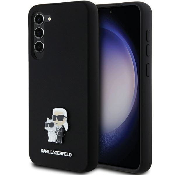 Karl Lagerfeld silikoninis Karl&Choupette metalinis smeigtukas dėklas telefonui Samsung Galaxy S23+ - juodas