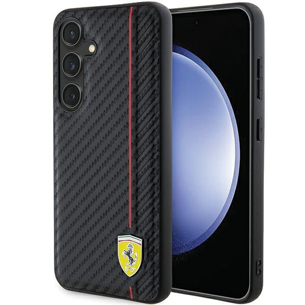 Ferrari Carbon Printed Line dėklas telefonui Samsung Galaxy S24+ - juodas