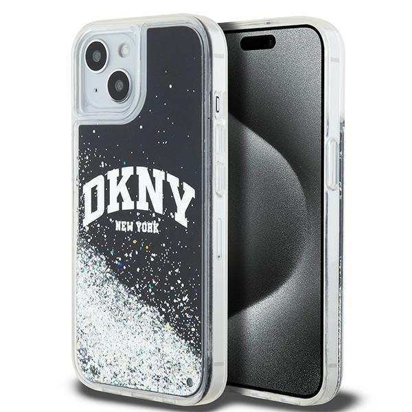 DKNY skystojo blizgučio didelio logotipo dėklas telefonui iPhone 15 Plus / 14 Plus - juodas