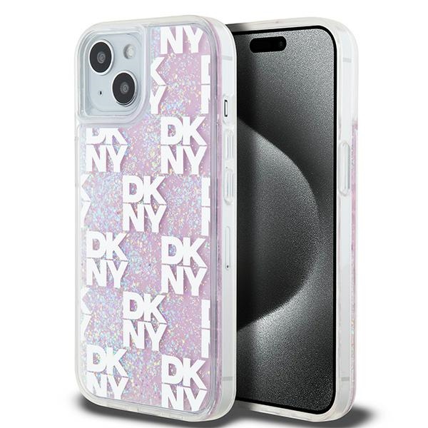 DKNY skystojo blizgučio daugiologo dėklas telefonui iPhone 15 / 14 / 13 - rožinis