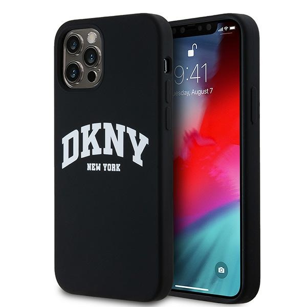 DKNY Skystas silikoninis baltas spausdintas logotipas magnetinis dėklas telefonui iPhone 12/12 Pro - juodas