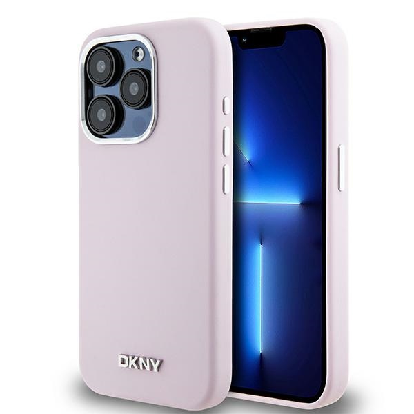 DKNY Liquid Silicone Small Metal Logo MagSafe Dėklas telefonui iPhone 15 Pro - rožinis (m)