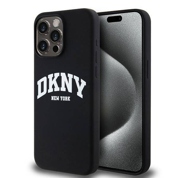DKNY Skystas silikoninis dėklas MagSafe iPhone 15 Pro Max su balto logotipo spauda - juodas (m)