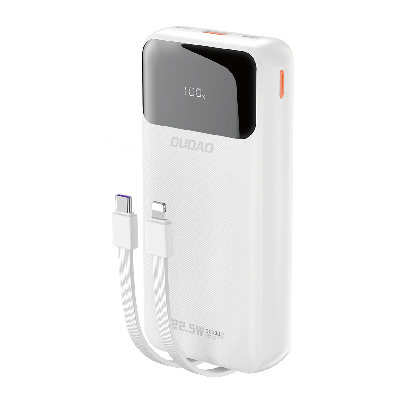 Išorinė baterija Dudao K15Pro 20000mAh 22,5W PD USB-C / USB-A / integruoti Lightning ir USB-C laidai (balta)
