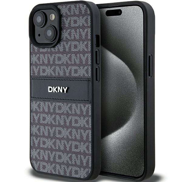 DKNY Odinis mono juosta ir metalinis logotipas dėklas telefonui iPhone 15 Plus / 14 Plus - juodas