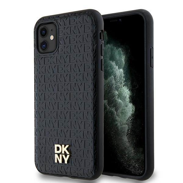 DKNY odinis monogramos raštas metalinis logotipas magnetinis dėklas iPhone 11 / Xr - juodas