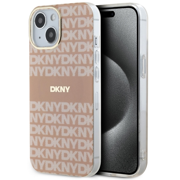 DKNY IML Mono ir juostelės Magnetinis dėklas iPhone 15 Plus / 14 Plus - rožinė