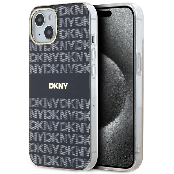 DKNY IML Mono ir juostelės Magnetinis dėklas iPhone 15 / 14 / 13 - juoda