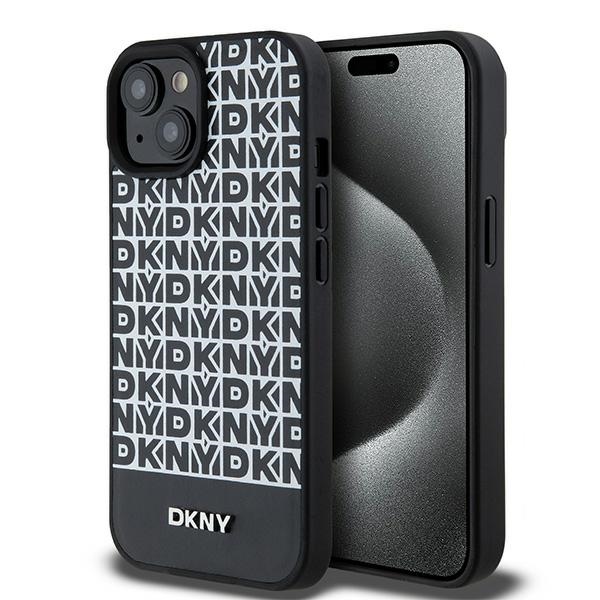DKNY Odinis spausdintas raštas metalinis logotipas Magnetinis dėklas iPhone 15 / 14 / 13 - juoda