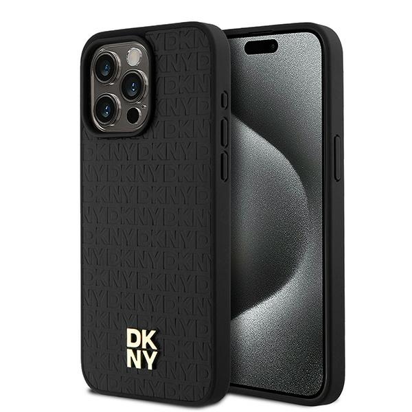 DKNY Odinis monogramos rašto metalinis logotipas Magnetinis dėklas telefonui iPhone 15 Pro Max - juodas