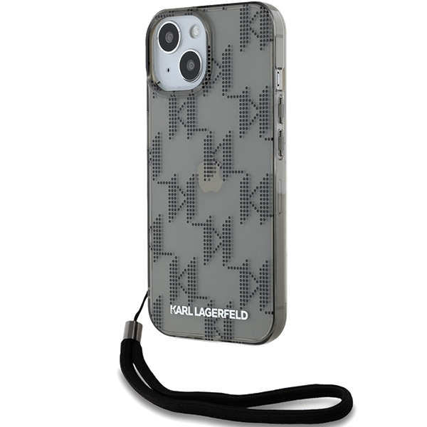Karl Lagerfeld IML Mono KL Pattern & Cord dėklas telefonui iPhone 15 / 14 / 13 - juodas