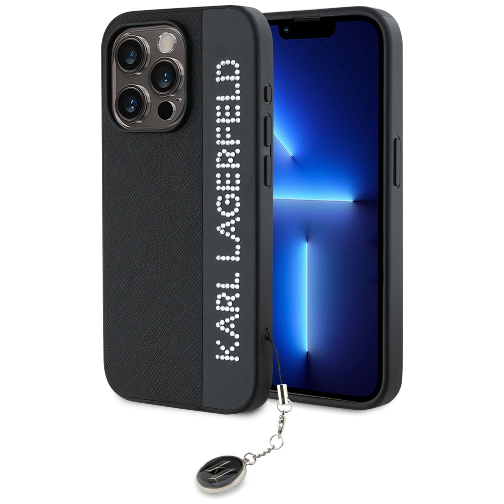 Чехол Karl Lagerfeld Saffiano Rhinestones & Charm для iPhone 15 Pro Max - чёрный