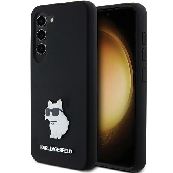 Karl Lagerfeld Silikoninis Choupette Metal Pin dėklas Samsung Galaxy S24 - juodas