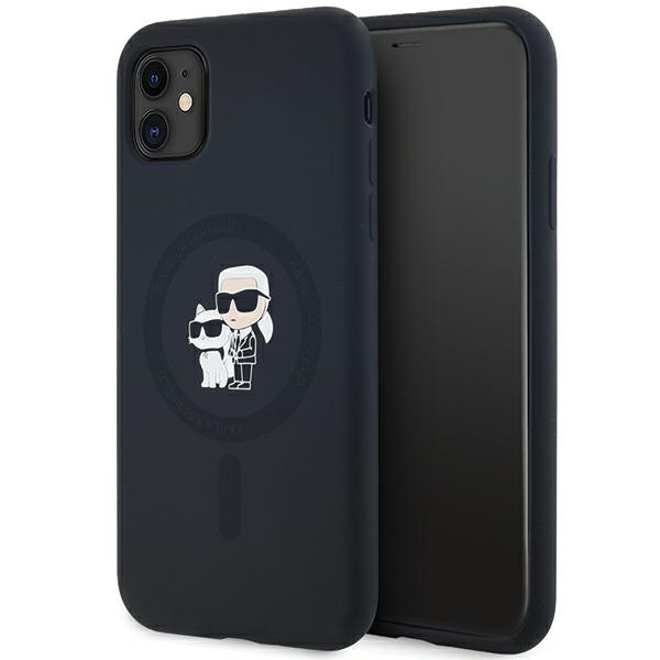 Karl Lagerfeld Silikoninis Karl&Choupette Magnetinis dėklas iPhone 11 / Xr - juodas