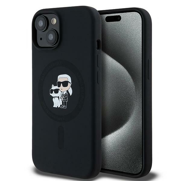 Karl Lagerfeld silikoninis Karl&Choupette magnetinis dėklas telefonui iPhone 15 Plus / 14 Plus - juodas