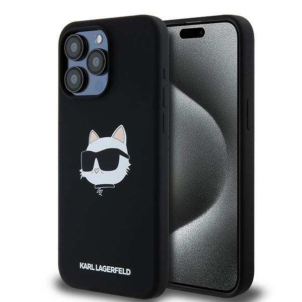 Karl Lagerfeld silikoninis Choupette Head magnetinis dėklas telefonui iPhone 15 Pro Max - juodas