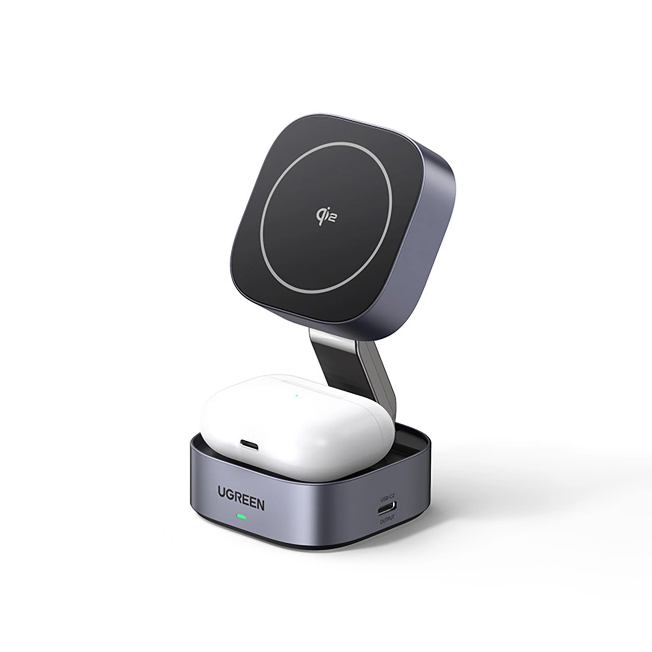 Ugreen W702 3in1 indukcinis įkroviklis su MagSafe / Qi2 ir USB-C telefonui / ausinėms juodas