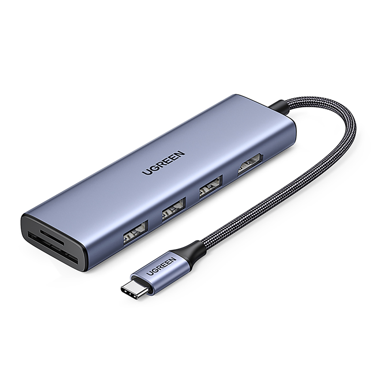 Ugreen CM511 20956A 6in1 šakotuvas USB-C - HDMI / 3x USB-A 3.0 / SD/TF kortelių skaitytuvas - pilkas