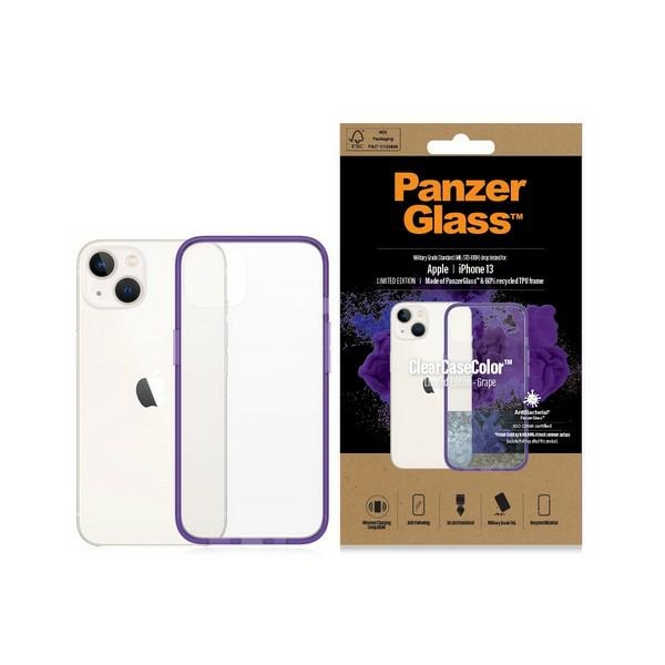 PanzerGlass ClearCase antibakterinis dėklas telefonui su Military Grade sertifikatu iPhone 13 / 14 / 15 - permatomas violetinis