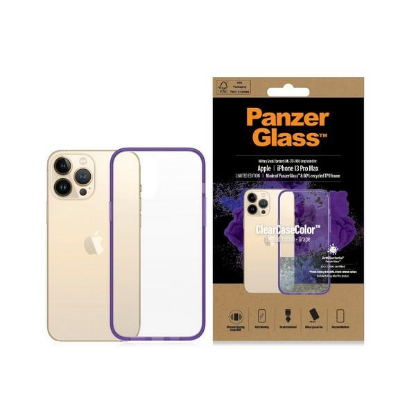 PanzerGlass ClearCase antibakterinis militarinės klasės sertifikuotas dėklas telefonui iPhone 13 Pro Max - skaidrus violetinis