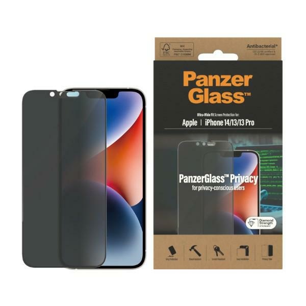 PanzerGlass Ultra-Wide Fit grūdintas stiklas antibakterinis privatumo iPhone 14/13 Pro/13