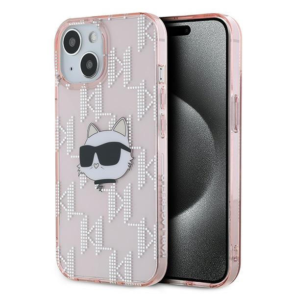 Karl Lagerfeld IML Choupette galvos ir monogramos dėklas iPhone 15 / 14 / 13 - rožinė