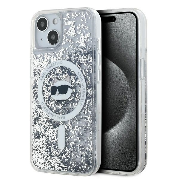 Karl Lagerfeld Skystas Blizgučiai Choupette galvos MagSafe dėklas iPhone 13 - permatomas