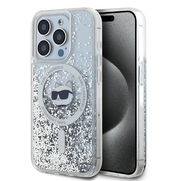 Karl Lagerfeld Skystas Blizgučiai Choupette galvos MagSafe dėklas iPhone 13 Pro Max - permatomas