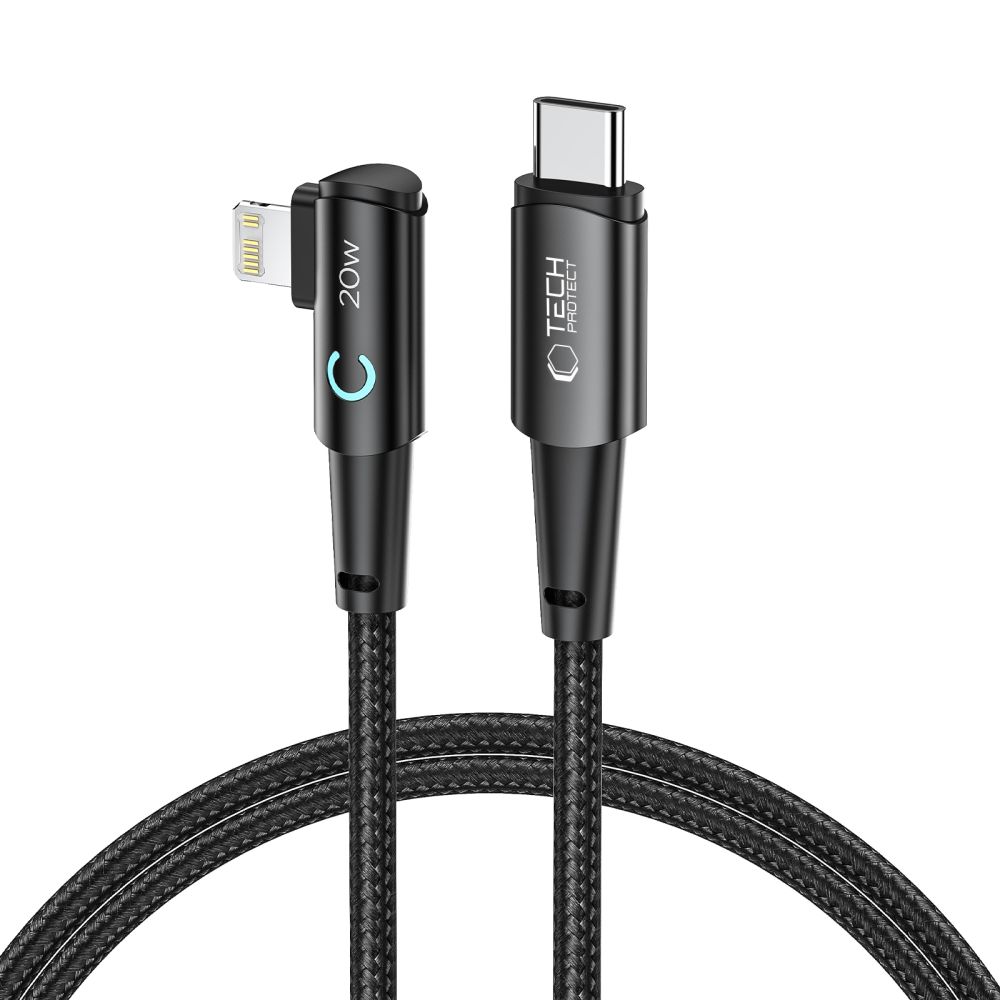 "Tech-Protect UltraBoost L" kabelis "Lightning" (kampinis) / USB-C (tiesus) PD 20W 3A 1 m - pilkas