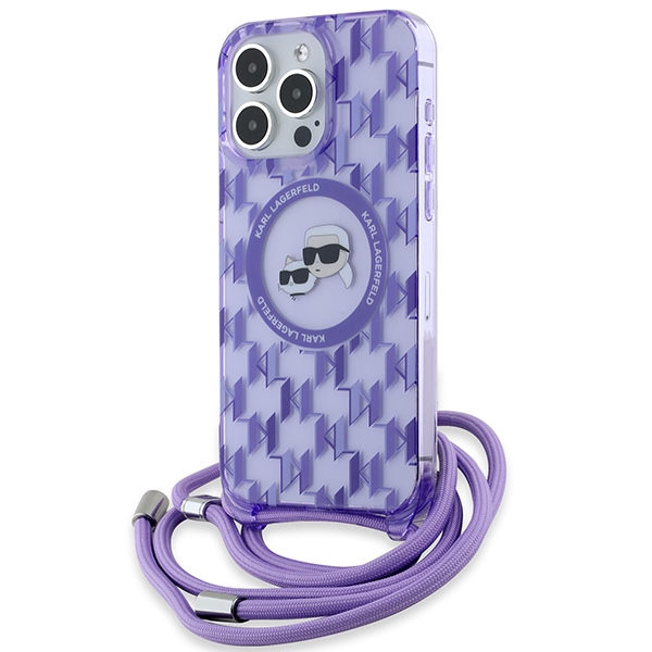 Karl Lagerfeld IML Crossbody Monogram Karl & Choupette Head Magnetinis dėklas iPhone 15 Pro - violetinis