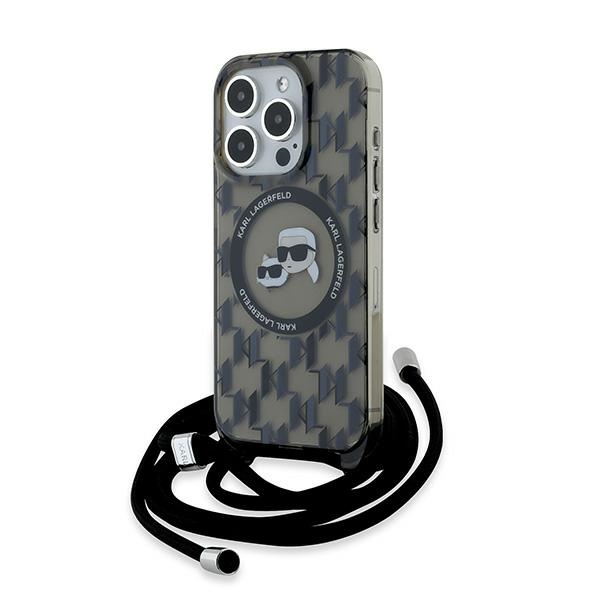 Karl Lagerfeld IML Crossbody Monogram Karl & Choupette Head Magnetinis dėklas iPhone 15 Pro Max - juodas