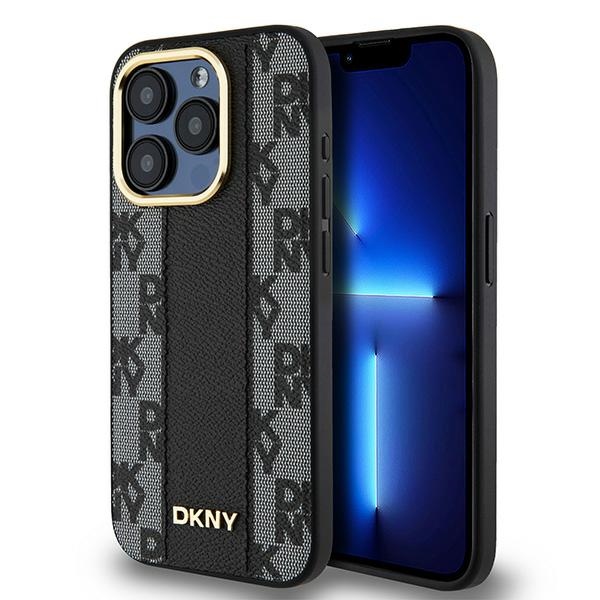 DKNY Odinis langeliais raštuotas magnetinis dėklas iPhone 15 Pro Max - juodas