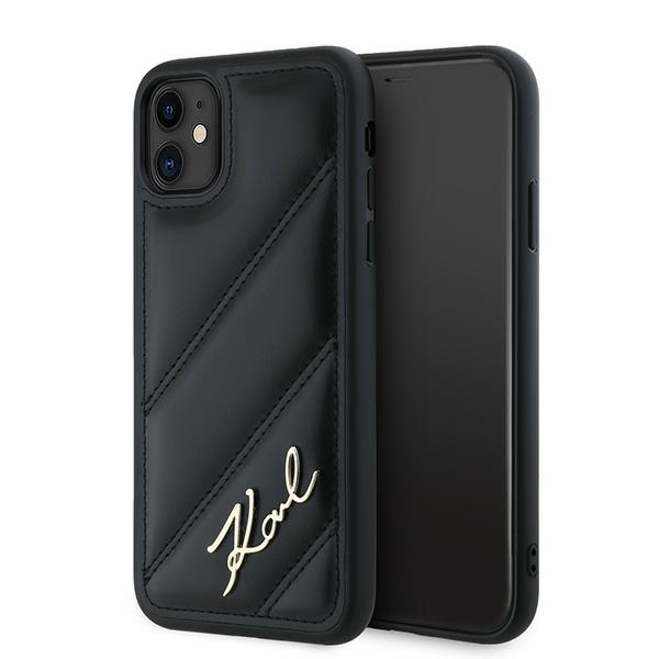 Karl Lagerfeld Diagonal Quilted Script dėklas telefonui iPhone 11 / Xr - juodas