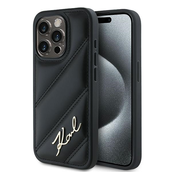 Karl Lagerfeld Diagonal Quilted Script dėklas telefonui iPhone 15 Pro Max - juoda