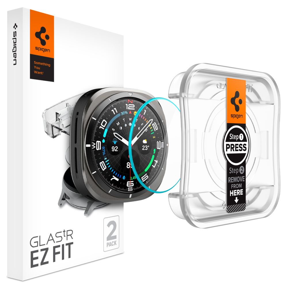 Spigen Glas.TR EZ Fit grūdintas apsauginis stiklas Samsung Galaxy Watch Ultra (47mm) - skaidrus (2 vnt. rinkinys)