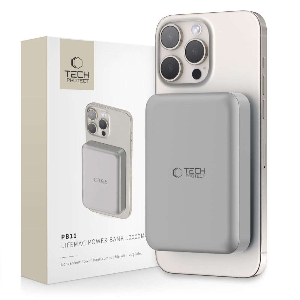 Išorinė baterija Tech-Protect PB11 LifeMag MagSafe 10000 mAh - titano